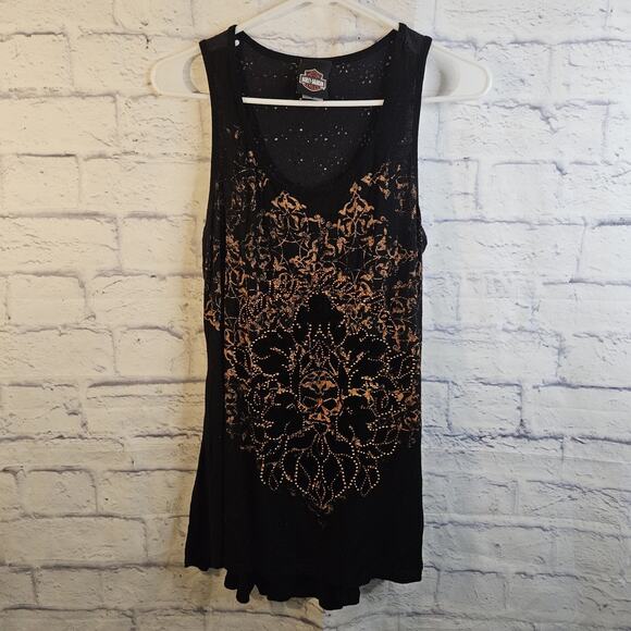 Harley-Davidson Tops - Harley Davidson Women Tank Top Medium Black Orange Sleeveless Willie G Skull